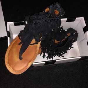 Black Fringe Sandals